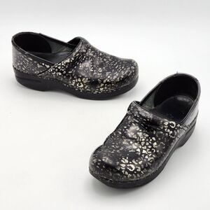 Dansko Professional Pewter Leopard Patent Slip On Heeled Clogs Size 38 EU